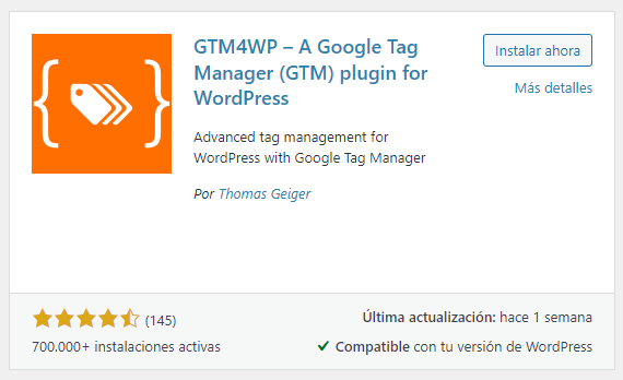 Pluguin WordPress GTM4WP